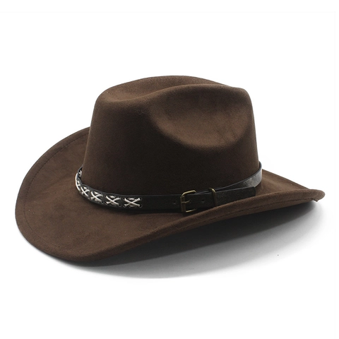Cappello Da Cowboy Western Vintage Scamosciato A Tesa Larga Fedora Con Fibbia Della Cintura E Punto Croce Unisex