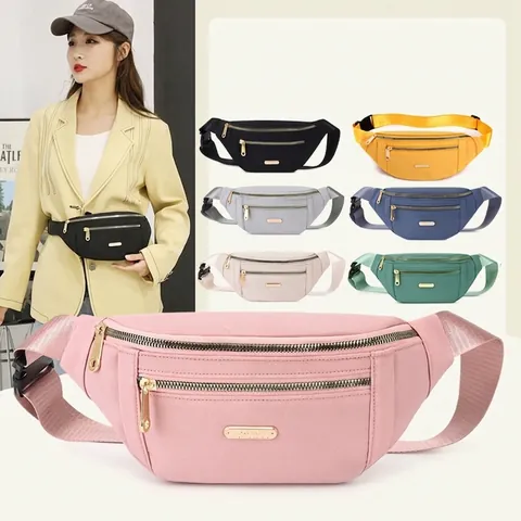 Unisex Fashion Waist Bag Nylon Waterproof Chest Crossbody Pack Multi Layer Zipper Adjustable Strap Streetwear Casual Style