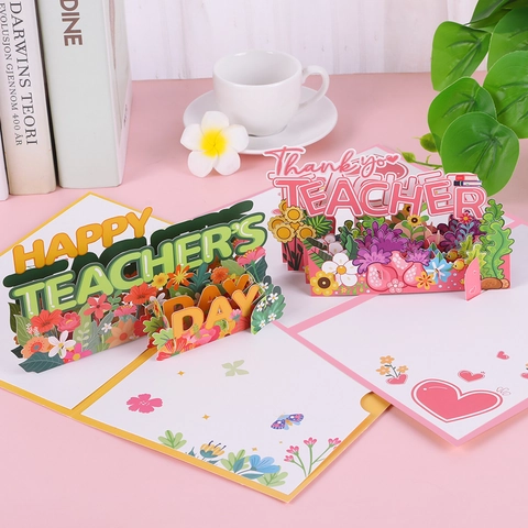 Teacher Appreciation Pop Up Card Floral Paper Carving Greeting Card With Envelope Thank You Cardstock Gift