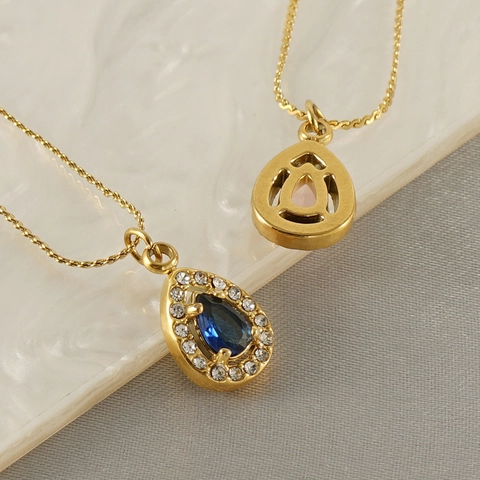 Druppel Hanger Ketting Roestvrij Staal 18K Verguld Zirkonia Halo Elegante Gedraaide Ketting Sieraden Cadeau Voor Vrouwen
