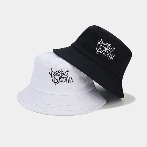 Chapeau Bob En Coton Broderie Lettres Graffiti Large Bord Protection Solaire Streetwear Extérieur Unisexe Chapeau Soleil