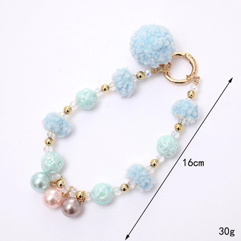 Llavero De Cuentas De Felpa Con Pompones De Moda Colgante De Bolso Dulce Con Cuentas De Acrílico Y Perlas Artificiales De Imitación