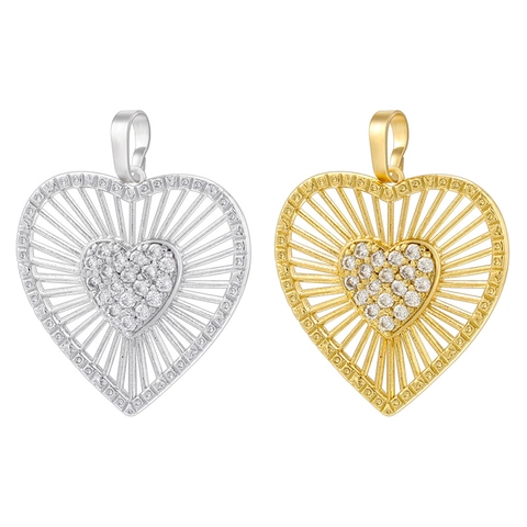 Vintage Heart Pendant Hollow Out Brass With Cubic Zirconia Elegant Jewelry For Women
