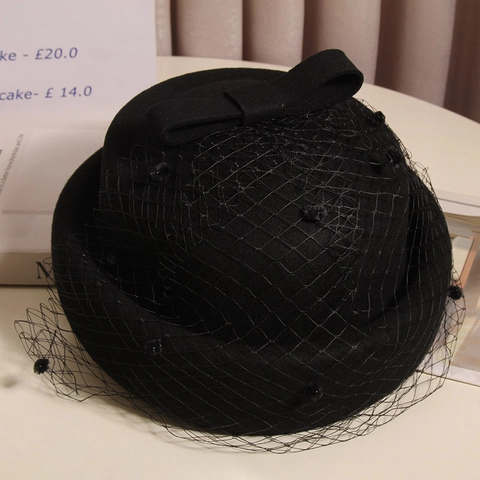 Französischer Vintage Wollhut Pillbox Mit Netzschleier Schleife Eleganter Hochzeitsparty Kopfschmuck Für Damen