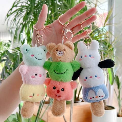 Simpatico Portachiavi in Peluche Animale a Spiedino Rane Maiali Orsi Conigli Impilati Bambola Morbida Ciondolo Borsa Regalo Donna