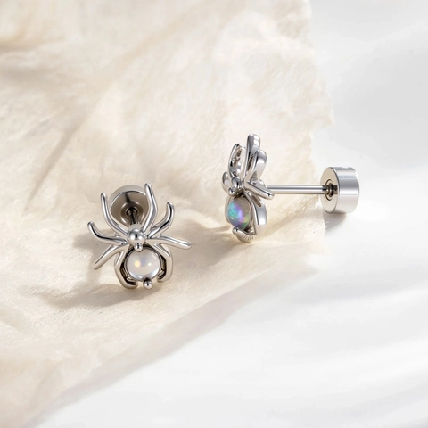 Piercing Cartílago Araña Acero Titanio Circón Ópalo Estilo Plata Nicho Moda Pendiente Cierre Rosca Unisex Accesorio