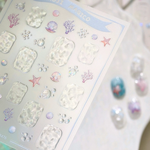 Autocollants Nail Art Relief 3D Thème Océan Étoile De Mer Coquille Corail Vague Eau Manucure Holographique DIY Décoration