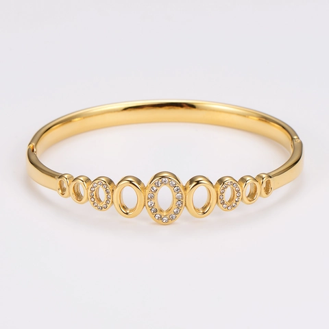 Bracciale Ovale Traforato Placcato Oro Acciaio Inossidabile 304 Con Zircone Gioielli Eleganti Donna