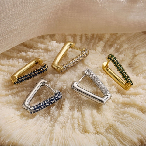 V Shaped Huggie Hoop Earrings Brass AAA Zirconia Real Gold Plated Geometric Triangle Micro Paved Colorful For Women