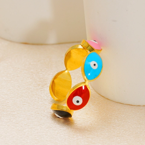 18K Vergoldeter Edelstahl Evil Eye Offener Ring Für Damen Bunte Emaille Tropföl Verstellbarer Böhmischer Schmuck