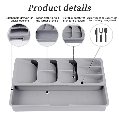 Organizzatore Per Cassetti Portaposate Estensibile Scatola Di Immagazzaggio In Plastica Per Utensili Da Cucina Vassoio Diviso