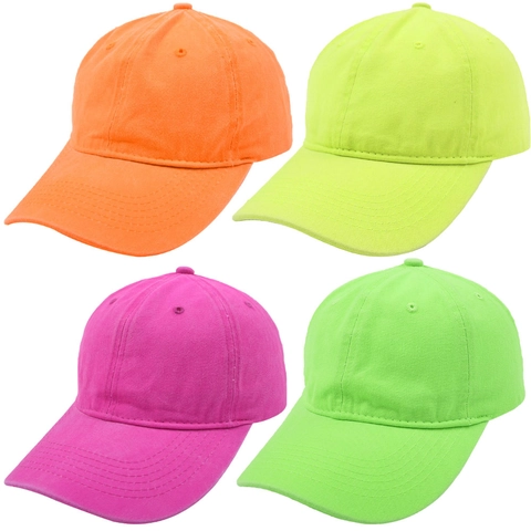 Gorra De Béisbol Algodón Puro Neón Fluorescente Color Sólido Ajustable Deporte Al Aire Libre Streetwear Transpirable Para Adulto