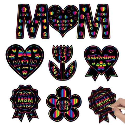 Kit De Papel De Arte De Raspado Arcoíris Día De La Madre Manualidades Decoraciones Forma De Corazón Con Lápiz De Madera Y Cintas