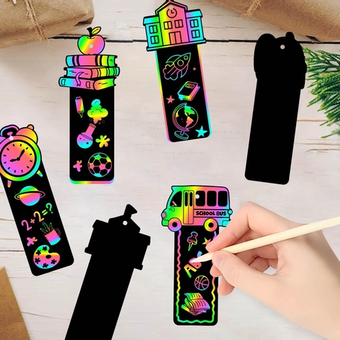 Segnalibri Gratta E Vinci Per Il Ritorno A Scuola DIY Carta Arcobaleno Artigianato Decorazione Festa Classe Autobus Bastoncini