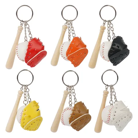 Portachiavi Mini Baseball Con Mazza In Legno E Guanto In Pelle Tema Sportivo Ciondolo Borsa Souvenir Regalo Artigianato