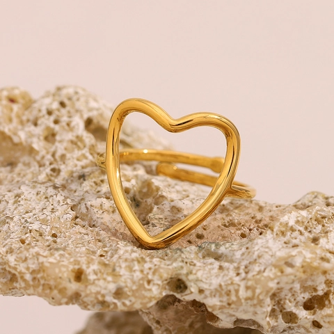 Hol Hart Open Ring 18K Verguld Roestvrij Staal Minimalistische Verstelbare Band Mode Sieraden Cadeau Voor Vrouwen