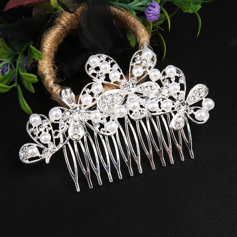 Bridal Hair Comb With Alloy Rhinestone And Faux Artificial Pearl Flower Leaf Design For Wedding Party Elegant Headpiece For Women