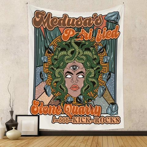Tapiz Decorativo Pared Medusa Mitológica Poliéster Estilo Cómic Pop Art Retro Tela Fondo Decoración Hogar