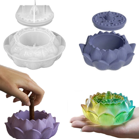 Lotusblume Silikonform Mit Deckel Für DIY Harzguss Aromatherapie Kerzenbecher Weihrauchbrenner Aufbewahrungsbox