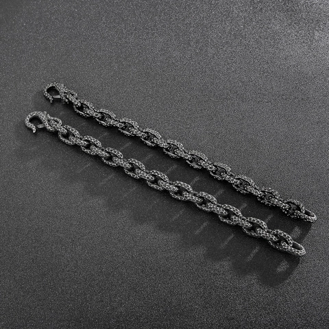 Bracciale A Catena Da Uomo Acciaio Inossidabile 316L Retro Texture Martellata Stile Industriale Nero Ossidato Moda