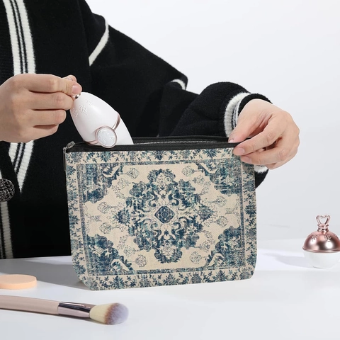 Böhmische Druck Make-up Tasche Leinenstoff Reißverschluss Kosmetikbeutel Tragbare Toilettenartikel Aufbewahrung Für Reisen Frauen