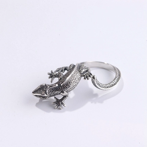 Vintage Eidechse Verstellbarer Ring Retro Reptil Stil Kupfer Schmuck Mit Roten Augen