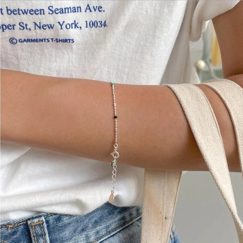 925 Sterling Silver Colorful Bead Bracelet For Women Minimalist Adjustable Enamel Chain Korean Style Jewelry Gift