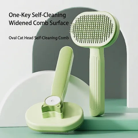 Pet Self-Cleaning Slicker Brush Massage Grooming Comb One-Click Hair Removal Tool Dogs Cats ABS Stainless Steel Pins