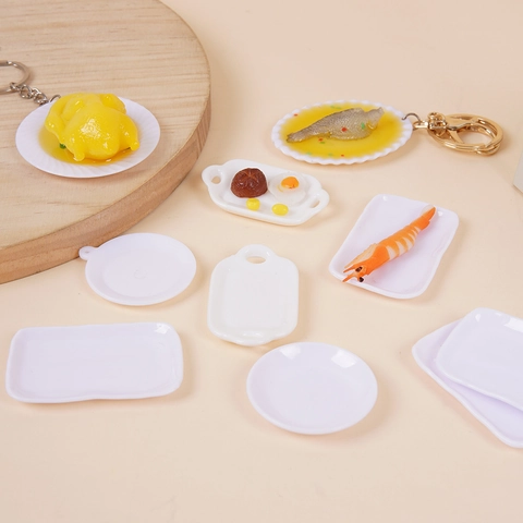 Miniature Dollhouse Tableware White Plastic Tiny Plates Trays DIY Food Play Kitchen Toys For Pretend Game