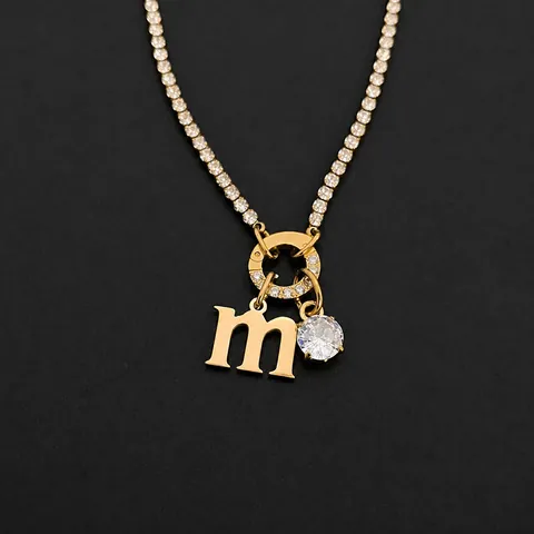 Roestvrijstalen Initiële Letter Hanger Halsketting Voor Vrouwen 14K Vergulde Strass Tennis Ketting Gepersonaliseerde DIY Sieraden