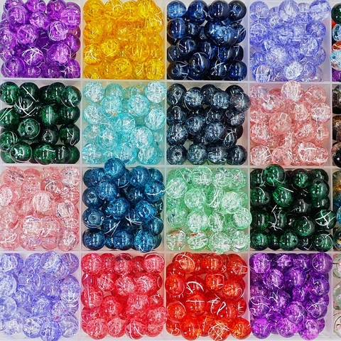 Round Crackle Glass Beads Brushed Texture Colorful Lampwork Loose Beads For Jewelry Making DIY Craft