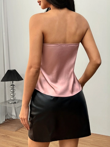 Women Satin Tube Top Sexy Slim Fit Strapless Crop Top Party Clubwear Summer Sleeveless Polyester Solid Color