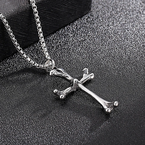 Pendente Croce Di Ossa In Acciaio Inossidabile Gothic Punk Hip Hop Gioielli Retrò Per Uomini Stile Streetwear