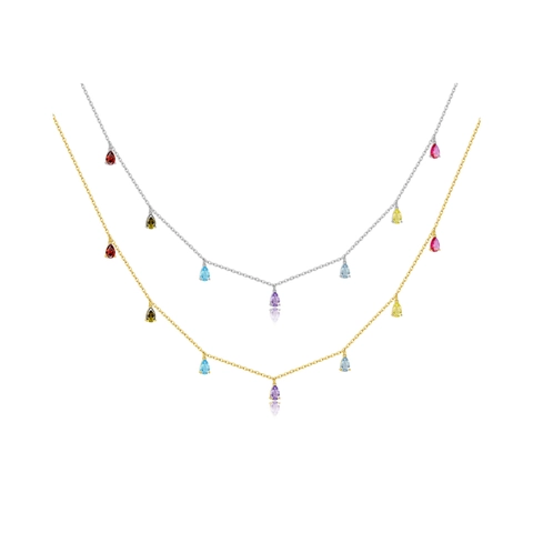 925 Sterlingsilber Tropfen Anhänger Halskette Für Damen Mehrfarbige Strass Birnenform Lange Kette Halskette Mode Schmuck