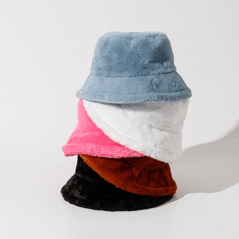 Women Fashion Faux Fur Bucket Hat Thickened Warm Solid Color Fisherman Hat For Autumn Winter Outdoors