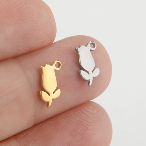 Ciondoli a Forma di Tulipano in Acciaio Inossidabile DIY Accessori per Gioielli Charms Floreali in Metallo per Collane