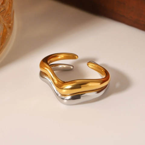 Minimalist Wave Rings Stainless Steel Geometric Adjustable Open Design Fashion Jewelry Gift For Women Girls