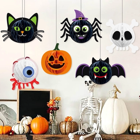 Decorazioni Appese Di Halloween Palline Di Carta A Nido D Ape Ragno Pipistrello Teschio Zucca Gatto Festa Fai Da Te