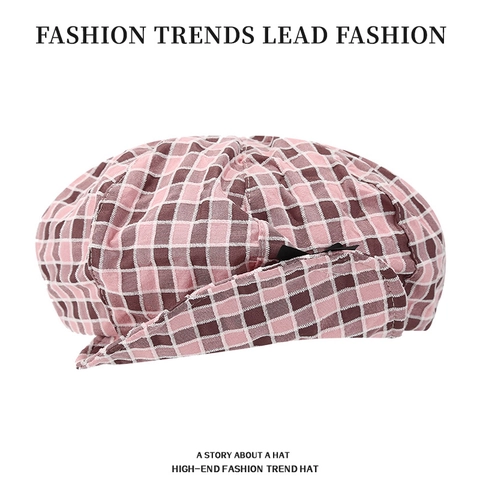 Boina De Algodón A Cuadros Para Mujer Gorra De Vendedor De Periódicos Con Lazo Negro Estilo Japonés Dulce Retro Transpirable Sombrero