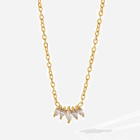 Elegant Marquise Zircon Fan Pendant Necklace Stainless Steel 18k Gold Plated Non-Fading Retro Vintage Jewelry For Women