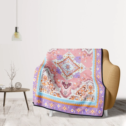 Bohemian Flannel Throw Blanket Soft Polyester Geometric Floral Moon Phase Print Decorative Sofa Nap Blanket For Home Office