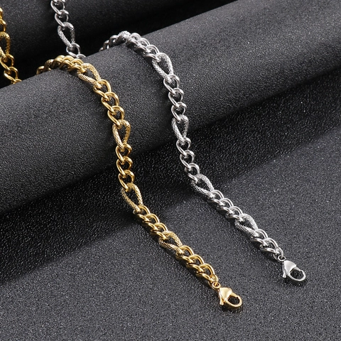 Collar De Cadena Figaro De Acero Inoxidable Metal Texturizado Hip Hop Punk Joyería Para Hombres Mujeres Moda Minimalista