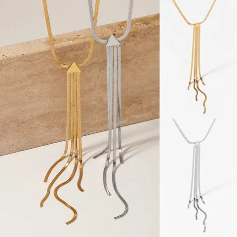 Collar En Y Con Borlas Triangulares De Acero Inoxidable Cadena De Serpiente Larga Joyas Geométricas Para Mujer