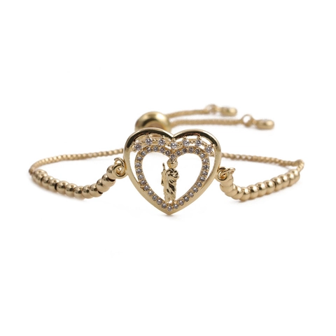 Heart Charm Bracelet With Religious Saint Figure Copper Zircon Inlaid Adjustable Ethnic Style Jewelry For Women