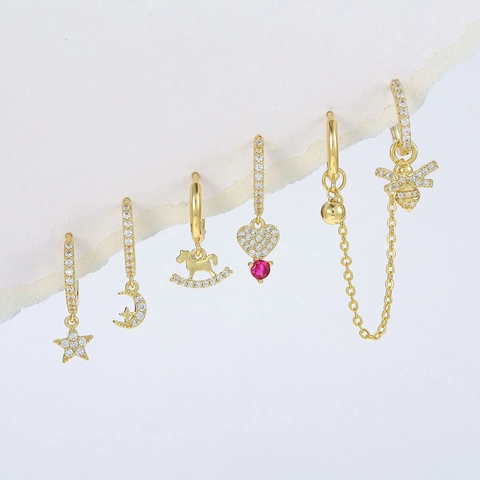 Orecchini A Cerchio In Rame Di Moda Con Ciondoli Stella Luna Cuore Ape Gioielli Eleganti Da Donna