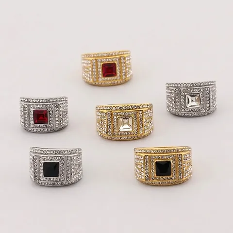 Anello Hip Hop Iced Out Da Uomo In Acciaio Inossidabile Con Pietra Quadrata Strass Pavé Gioielli Di Lusso