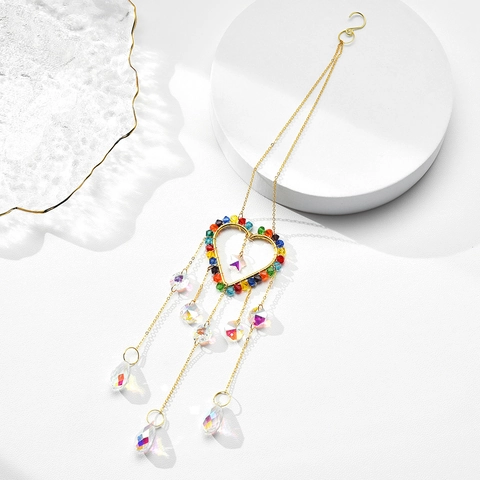 Crystal Suncatcher Hanging Ornament K9 Glass Prism Rainbow Maker Metal Star Moon Heart Sun Window Garden Home Decor Handmade