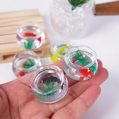 Realistic Miniature Goldfish Tank Model Transparent Resin Tiny Koi Fish Aquatic Plants Desktop Micro Landscape Ornament