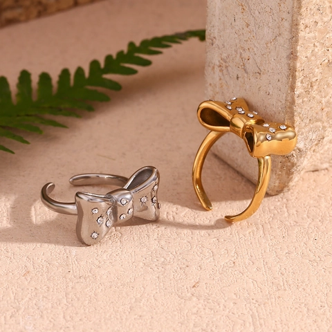 Strik Open Ring 18K Verguld Roestvrij Staal Micro Ingelegd Zirkoon Verstelbaar Elegant Trendy Sieraden Cadeau Voor Vrouwen