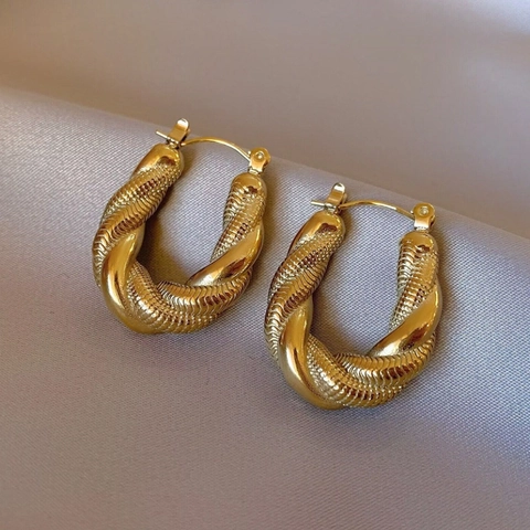 Vintage Twist Rope Hoop Earrings Titanium Steel U Shaped Golden Elegant Fashion Jewelry For Women Minimalist Style